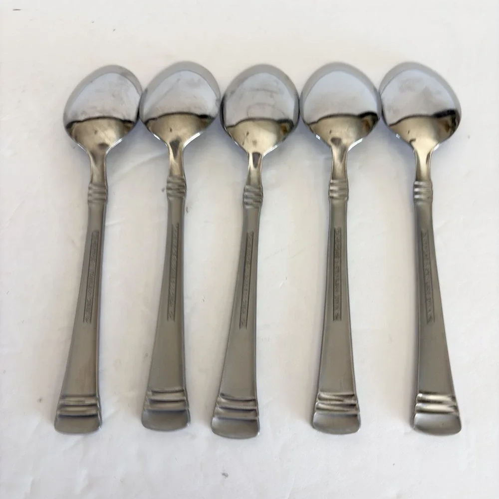 Set of 5 Cambridge Codie Sand Frost Stainless Teaspoons Flatware  6